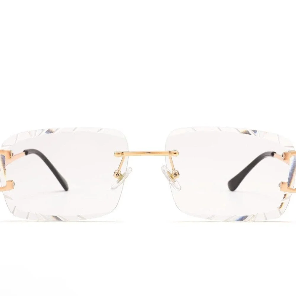 Clear Lens Sunglasses Men Women Shades Frameless‎ Diamond Cut Eye Wear Eye Glass